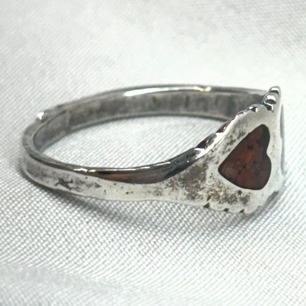 Unbranded Heart Inlay Ring Unisex 6.5 Silver Good Turquoise Coral Chip Vintage